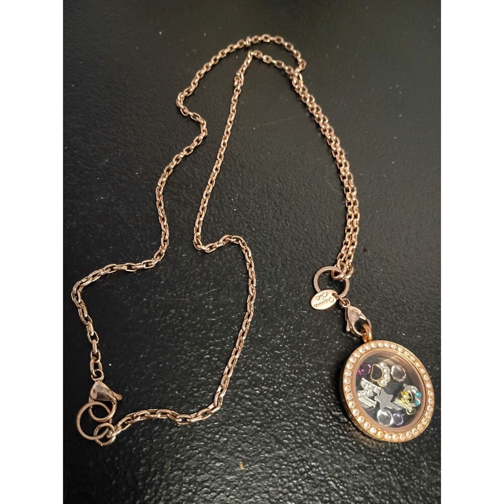Oragami Owl Charm Locket Necklace Rose Gold Tone including 3 Crystals & 5 Charms - Picture 7 of 7
